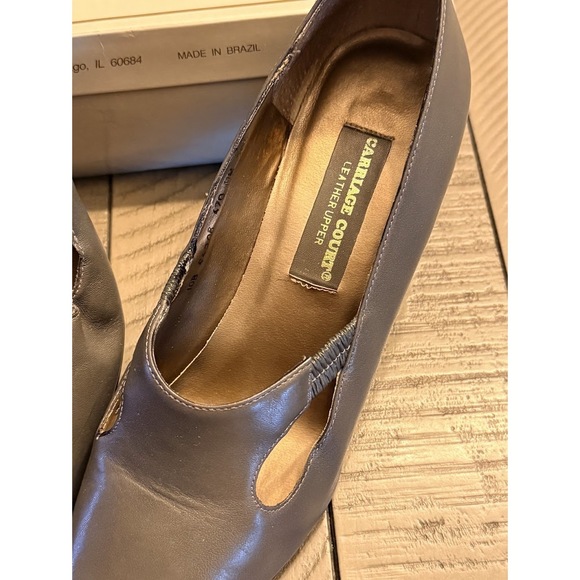 Vintage Carriage Court Dark Gray Leather Heels Ladies Size 10B - Picture 2 of 3